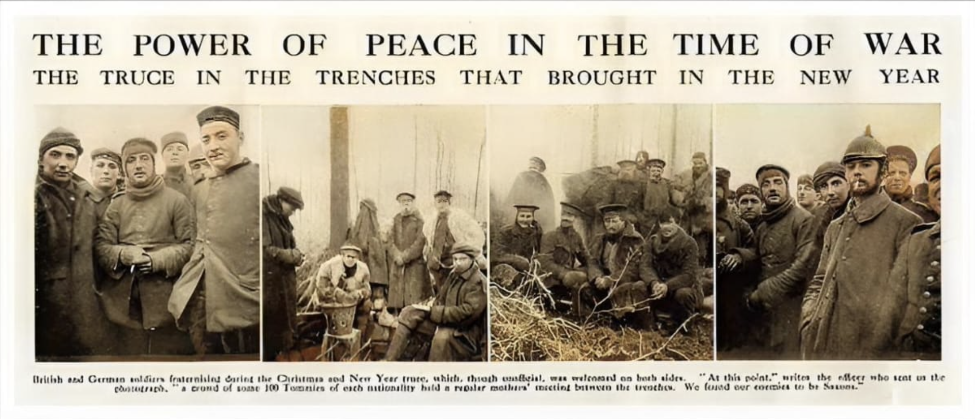 Series of photographs showing scenes of fraternization between German and French soldiers, from the Britishmagazine 'the Graphic' published in January 1915
