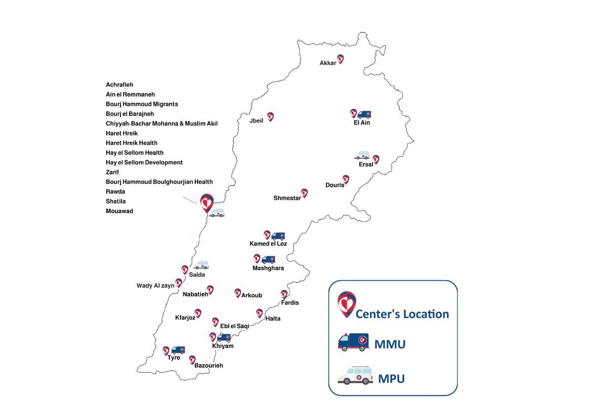 Map showing Amel Association's presence across Lebanon