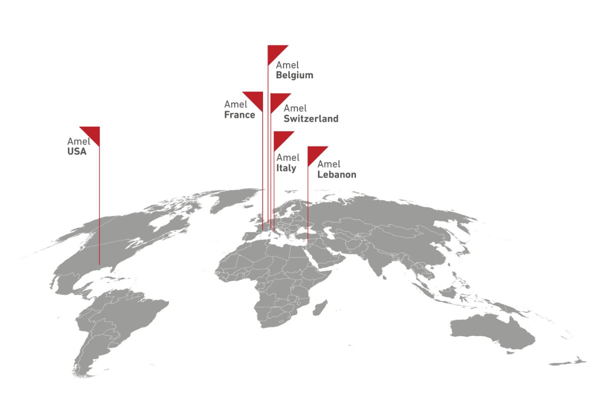 Map showing Amel Association's international presence
